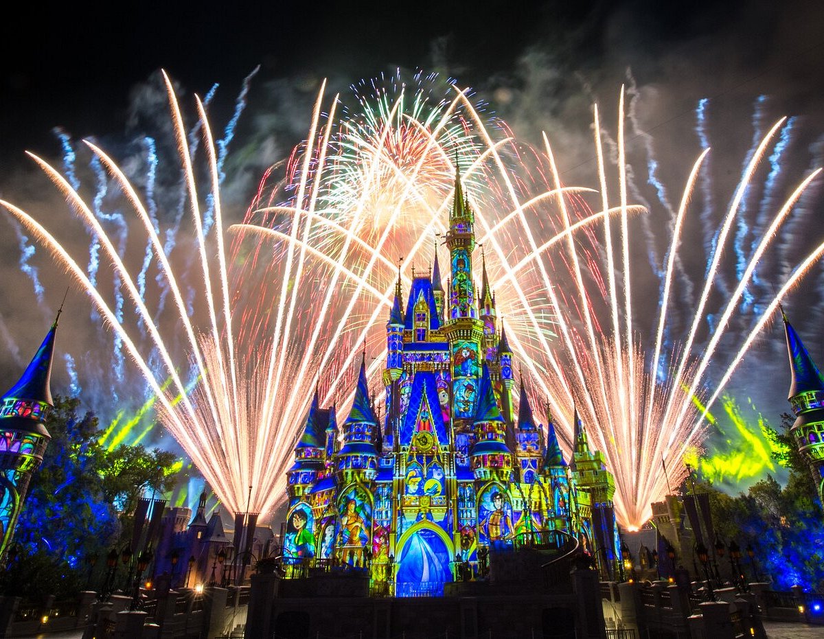 Cinderella's Castle during firework show